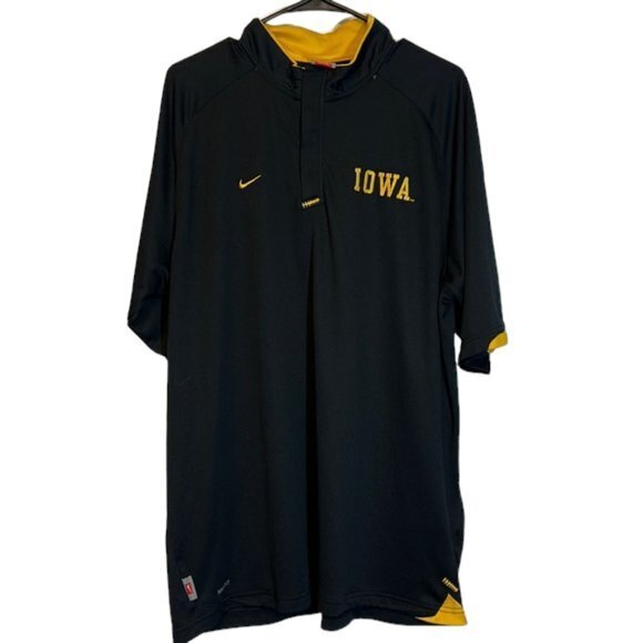 Men's Nike TEAM Iowa Coaches 1/4 Zip Short Sleeve Black Pullover Shirt Size XL